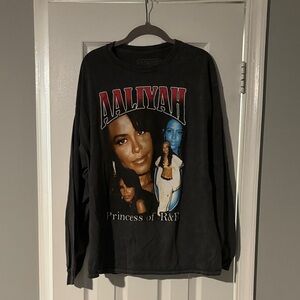 Aaliyah Graphic Long Sleeve Tee - Black with Red & Blue Accents